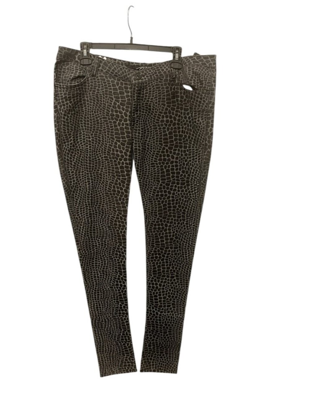PZI Black Snakeskin Print Skinny Jeans Size 14 XLong Stretch Denim 35" Inseam